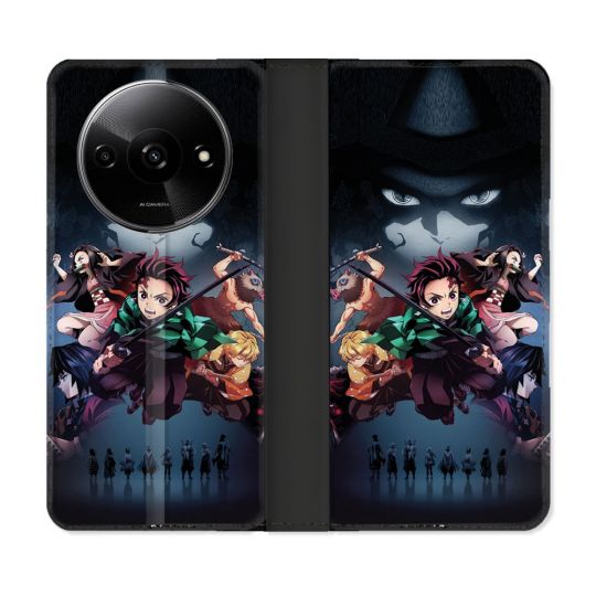 Housse cuir portefeuille Pour Xiaomi Redmi A3 Manga Demon Slayer Noir