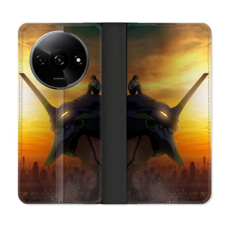 Housse cuir portefeuille Pour Xiaomi Redmi A3 Manga Evangelion