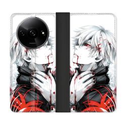 Housse cuir portefeuille Pour Xiaomi Redmi A3 Manga Tokyo Ghoul Kaneki Blanc