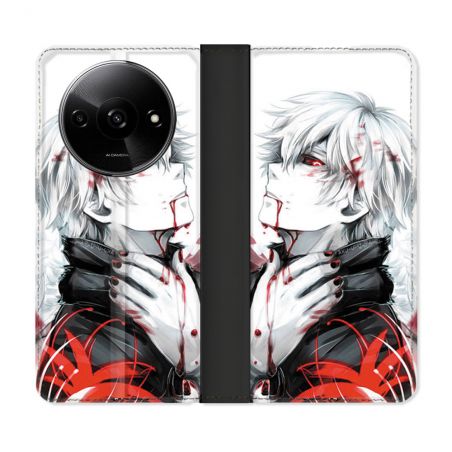 Housse cuir portefeuille Pour Xiaomi Redmi A3 Manga Tokyo Ghoul Kaneki Blanc