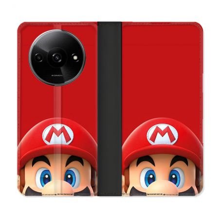 Housse cuir portefeuille Pour Xiaomi Redmi A3 Mario Rouge