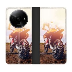 Housse cuir portefeuille Pour Xiaomi Redmi A3 Moto Cross Soleil