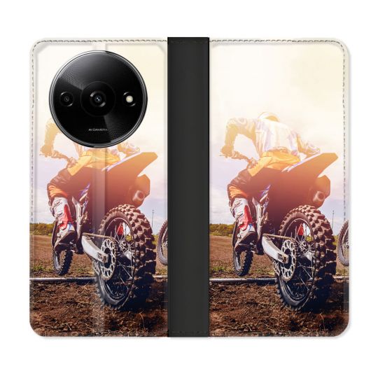 Housse cuir portefeuille Pour Xiaomi Redmi A3 Moto Cross Soleil