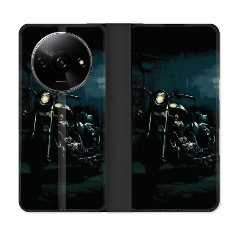 Housse cuir portefeuille Pour Xiaomi Redmi A3 Moto Harley Vintage