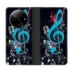 Housse cuir portefeuille Pour Xiaomi Redmi A3 Musique Cle Sol Bleu