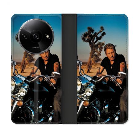 Housse cuir portefeuille Pour Xiaomi Redmi A3 Musique Johnny Hallyday Moto