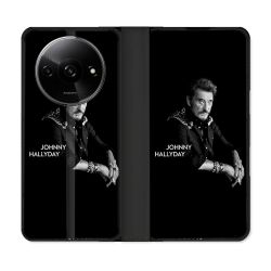 Housse cuir portefeuille Pour Xiaomi Redmi A3 Musique Johnny Hallyday Noir