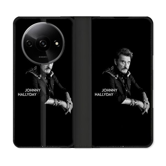 Housse cuir portefeuille Pour Xiaomi Redmi A3 Musique Johnny Hallyday Noir