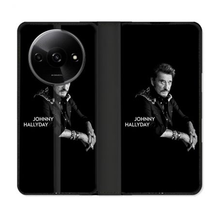 Housse cuir portefeuille Pour Xiaomi Redmi A3 Musique Johnny Hallyday Noir
