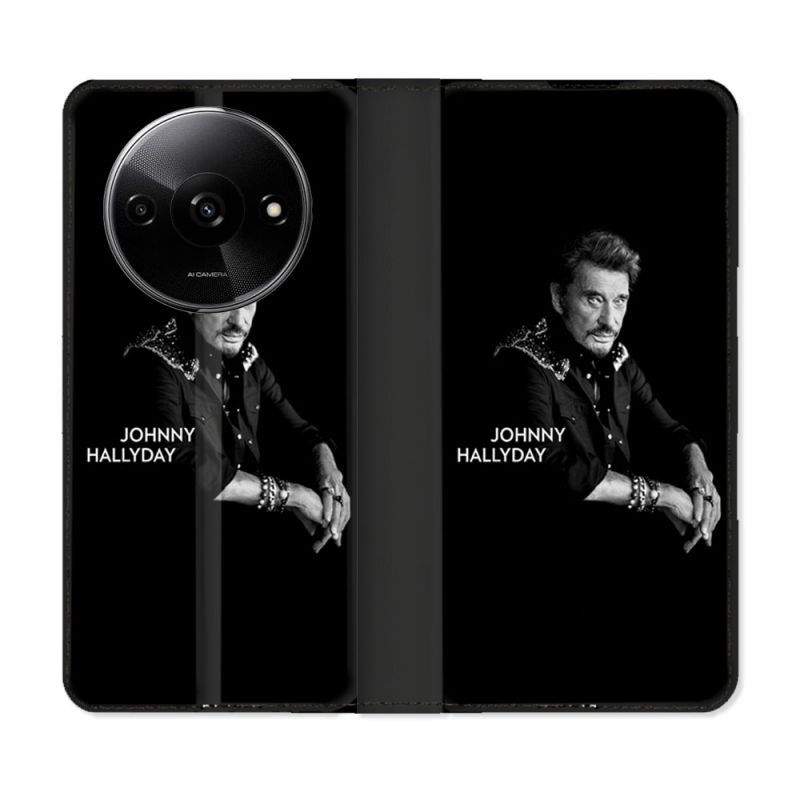 Housse cuir portefeuille Pour Xiaomi Redmi A3 Musique Johnny Hallyday Noir