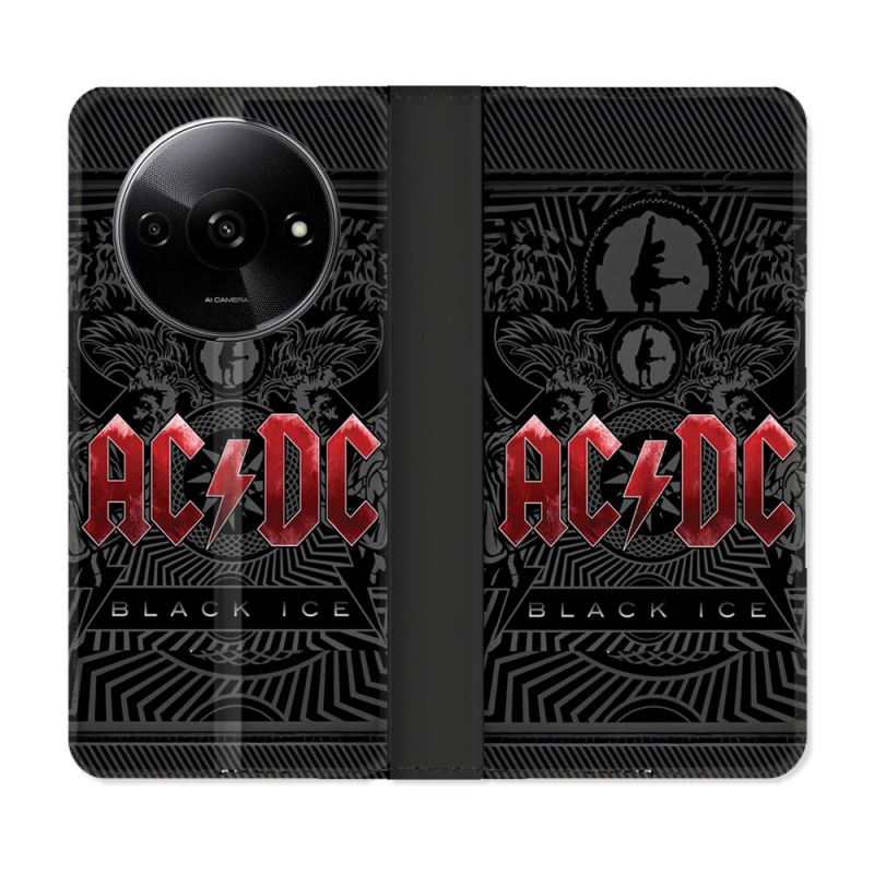 Housse cuir portefeuille Pour Xiaomi Redmi A3 Musique Rock ACDC Rouge