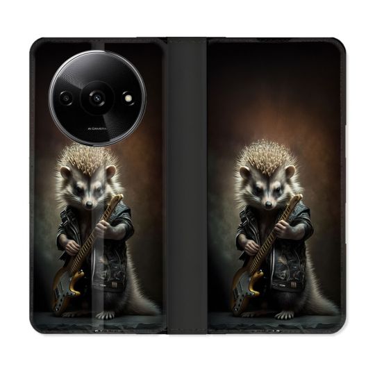 Housse cuir portefeuille Pour Xiaomi Redmi A3 Musique Rock Herisson