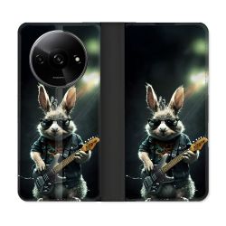 Housse cuir portefeuille Pour Xiaomi Redmi A3 Musique Rock Lapin
