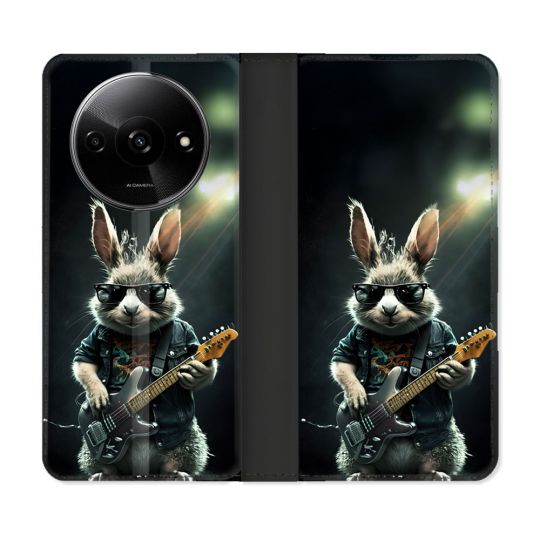 Housse cuir portefeuille Pour Xiaomi Redmi A3 Musique Rock Lapin
