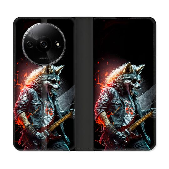 Housse cuir portefeuille Pour Xiaomi Redmi A3 Musique Rock Loup