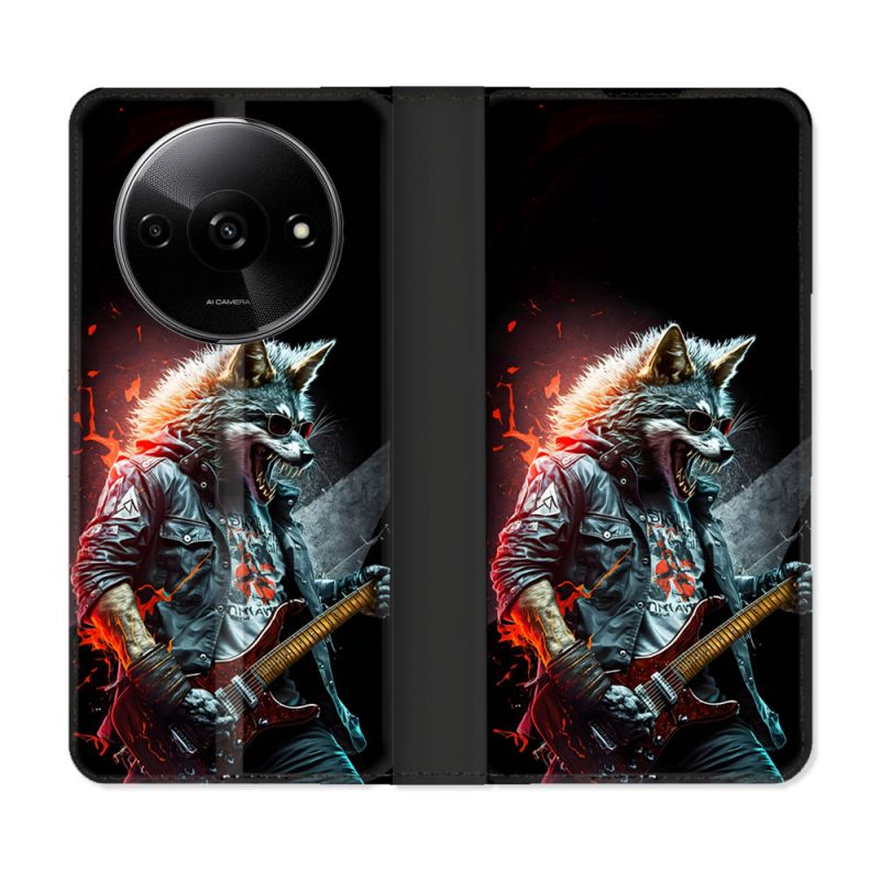 Housse cuir portefeuille Pour Xiaomi Redmi A3 Musique Rock Loup