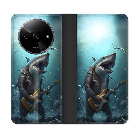 Housse cuir portefeuille Pour Xiaomi Redmi A3 Musique Rock Requin