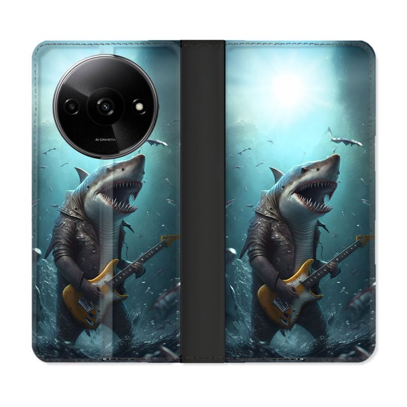Housse cuir portefeuille Pour Xiaomi Redmi A3 Musique Rock Requin