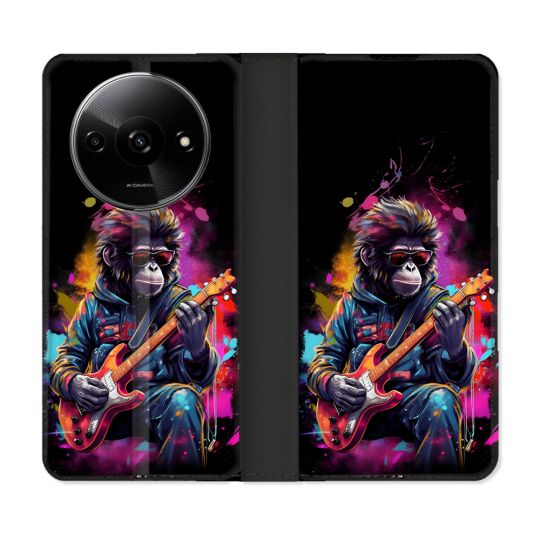Housse cuir portefeuille Pour Xiaomi Redmi A3 Musique Rock Singe