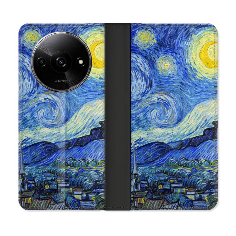 Housse cuir portefeuille Pour Xiaomi Redmi A3 Peinture La nuit étoilée