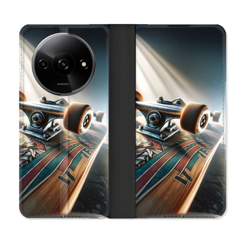 Housse cuir portefeuille Pour Xiaomi Redmi A3 Planche Skate