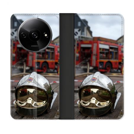 Housse cuir portefeuille Pour Xiaomi Redmi A3 Pompier Casque Camion