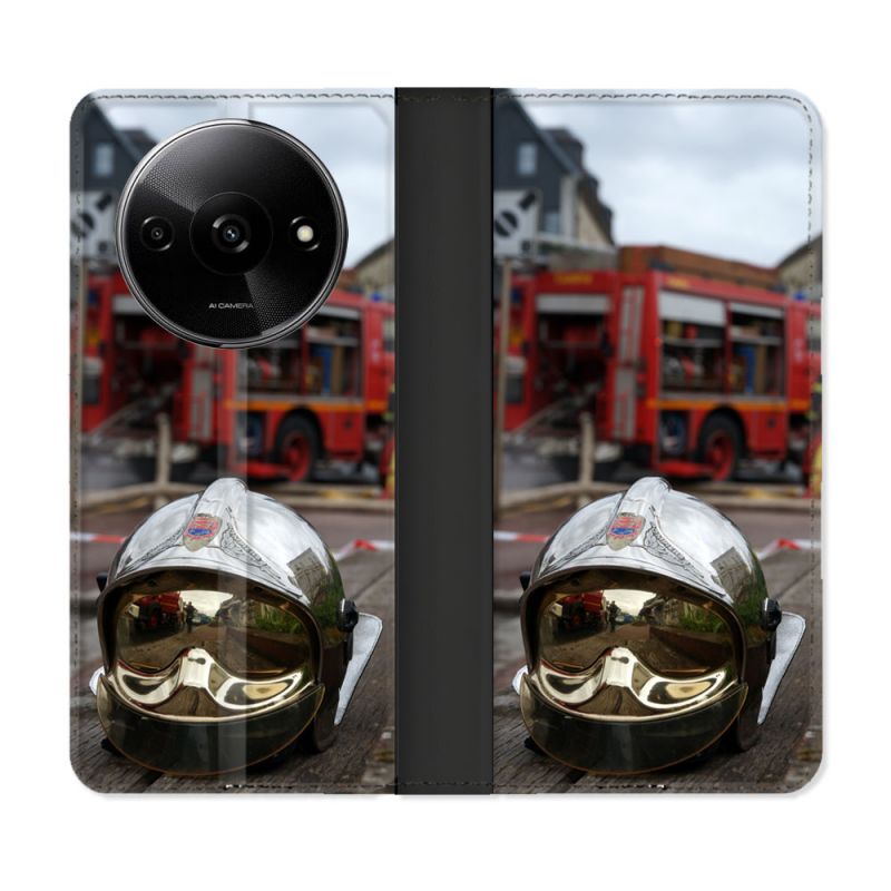 Housse cuir portefeuille Pour Xiaomi Redmi A3 Pompier Casque Camion