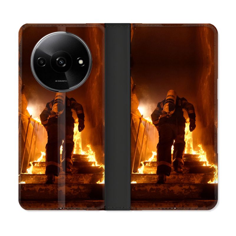 Housse cuir portefeuille Pour Xiaomi Redmi A3 Pompier Escalier