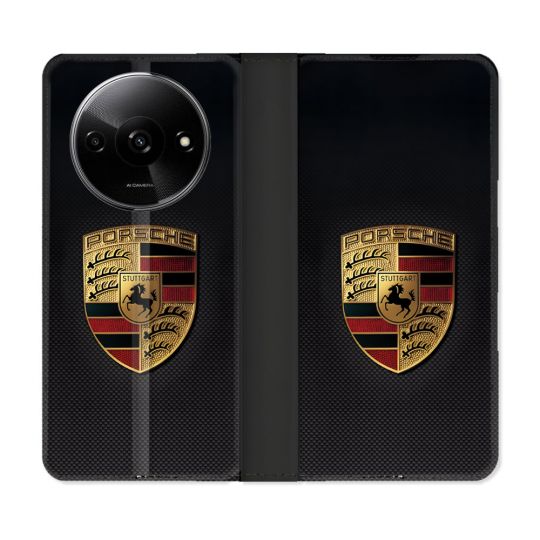 Housse cuir portefeuille Pour Xiaomi Redmi A3 Porsche Carbone