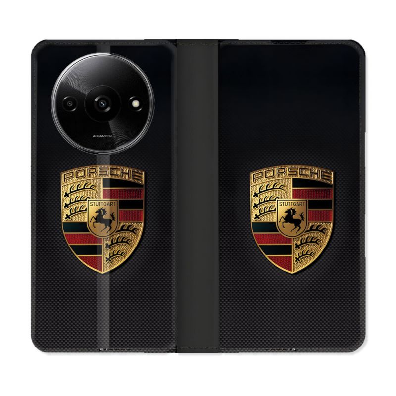 Housse cuir portefeuille Pour Xiaomi Redmi A3 Porsche Carbone