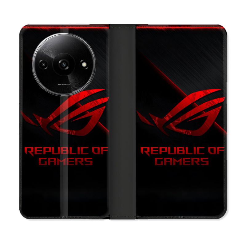 Housse cuir portefeuille Pour Xiaomi Redmi A3 ROG Rouge