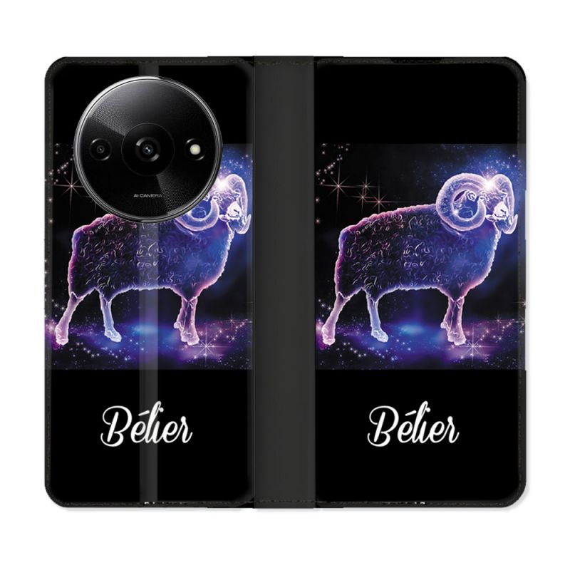 Housse cuir portefeuille Pour Xiaomi Redmi A3 Signe Zodiaque 2 Bélier