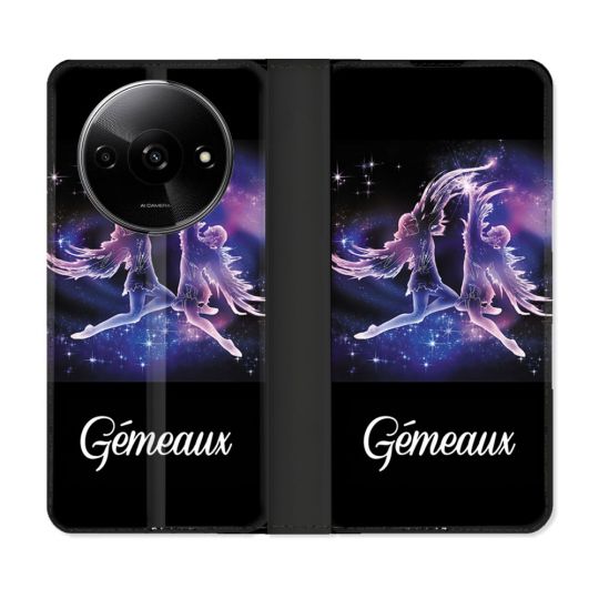 Housse cuir portefeuille Pour Xiaomi Redmi A3 Signe Zodiaque 2 Gémeaux