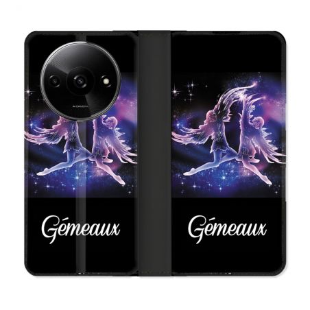 Housse cuir portefeuille Pour Xiaomi Redmi A3 Signe Zodiaque 2 Gémeaux