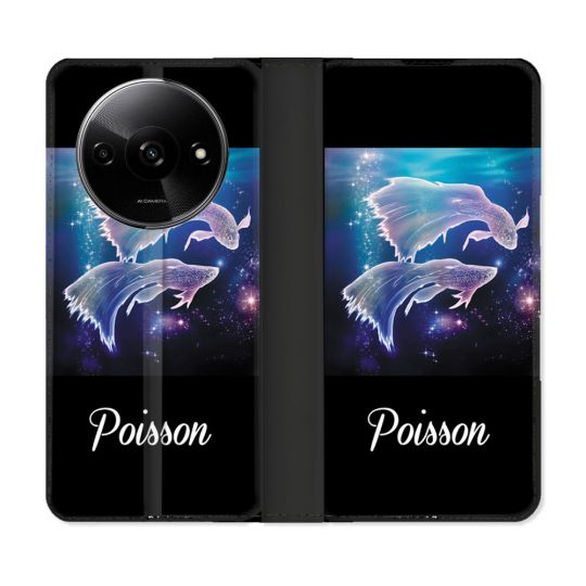 Housse cuir portefeuille Pour Xiaomi Redmi A3 Signe Zodiaque 2 Poisson