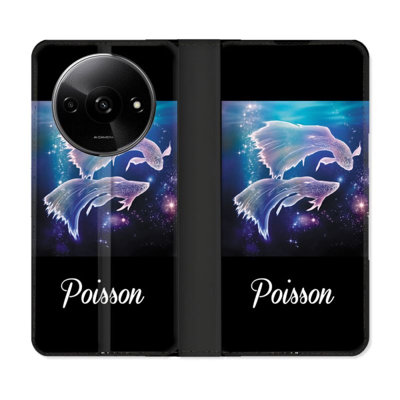 Housse cuir portefeuille Pour Xiaomi Redmi A3 Signe Zodiaque 2 Poisson