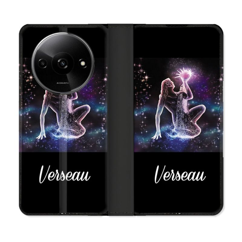 Housse cuir portefeuille Pour Xiaomi Redmi A3 Signe Zodiaque 2 Verseau