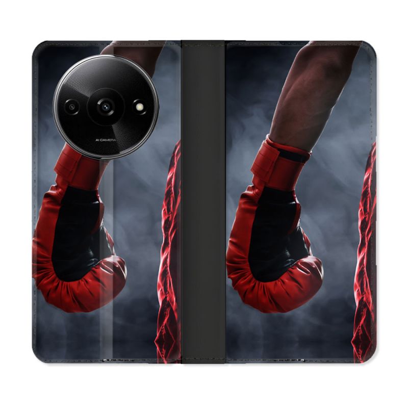 Housse cuir portefeuille Pour Xiaomi Redmi A3 Sport Boxe Gant Rouge