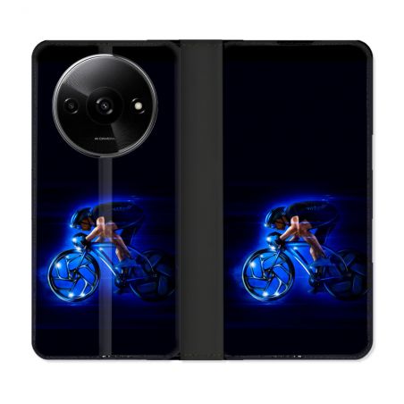 Housse cuir portefeuille Pour Xiaomi Redmi A3 Sport Cyclisme Bleu