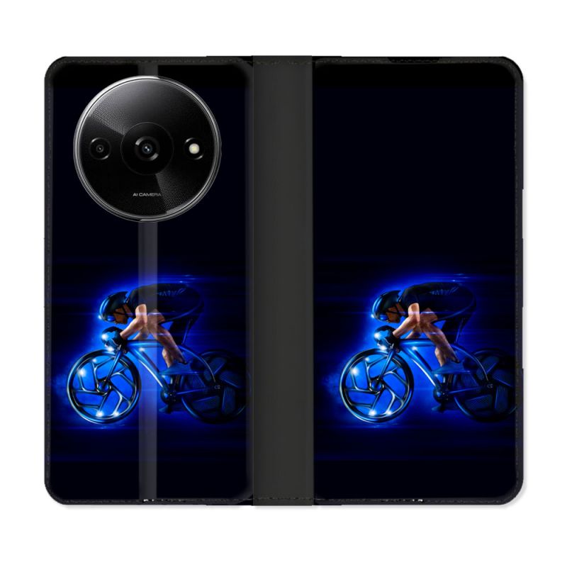 Housse cuir portefeuille Pour Xiaomi Redmi A3 Sport Cyclisme Bleu