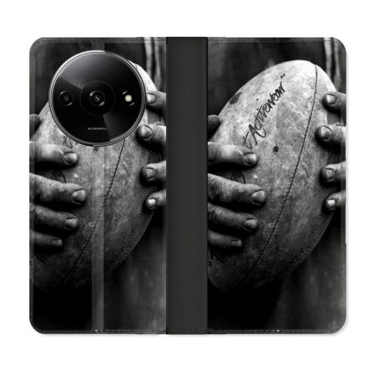Housse cuir portefeuille Pour Xiaomi Redmi A3 Sport Rugby Ballon Vintage
