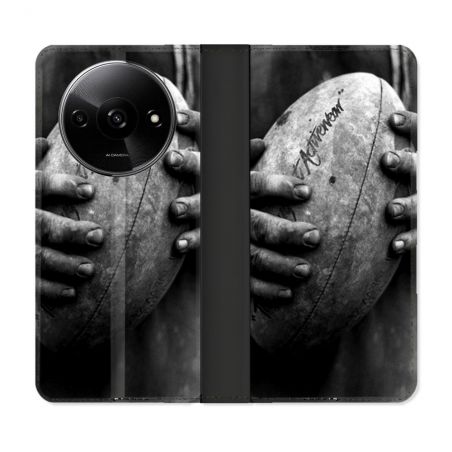 Housse cuir portefeuille Pour Xiaomi Redmi A3 Sport Rugby Ballon Vintage