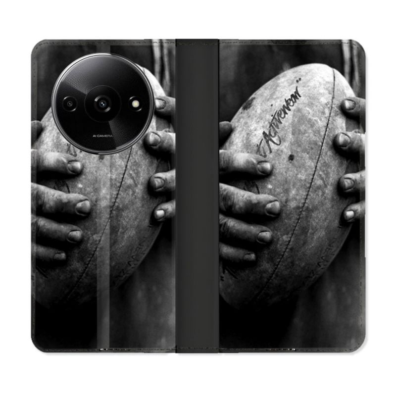 Housse cuir portefeuille Pour Xiaomi Redmi A3 Sport Rugby Ballon Vintage
