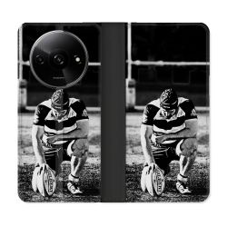 Housse cuir portefeuille Pour Xiaomi Redmi A3 Sport Rugby Noir Blanc