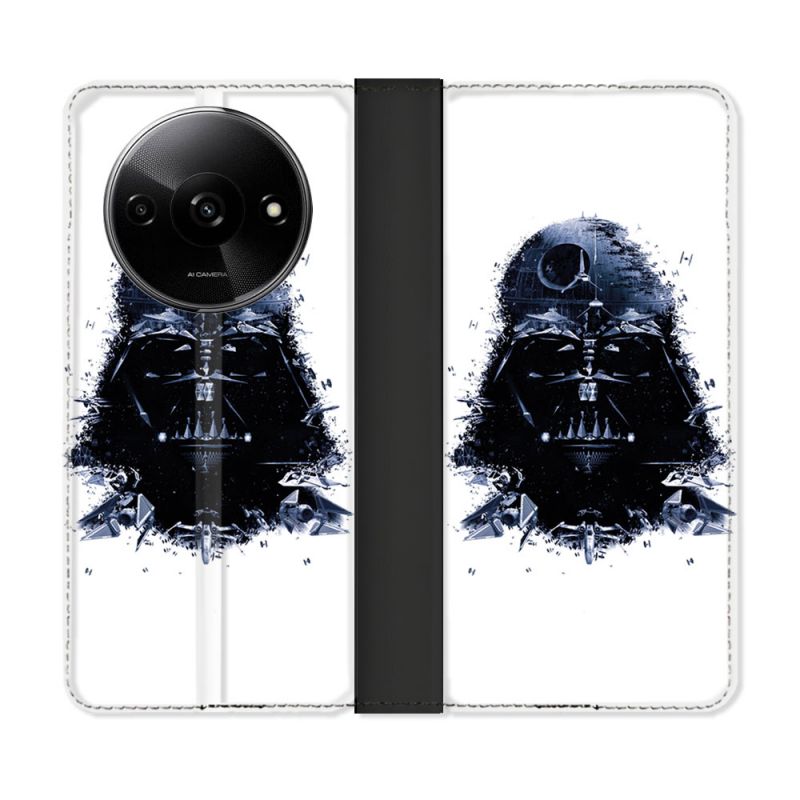 Housse cuir portefeuille Pour Xiaomi Redmi A3 Star Wars - Dark Vador Blanc