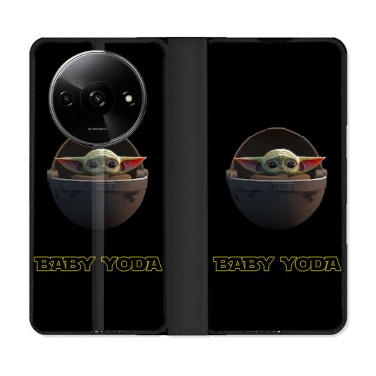 Housse cuir portefeuille Pour Xiaomi Redmi A3 Star Wars - Yoda bebe noir