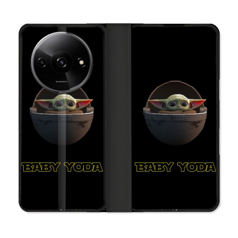 Housse cuir portefeuille Pour Xiaomi Redmi A3 Star Wars - Yoda bebe noir