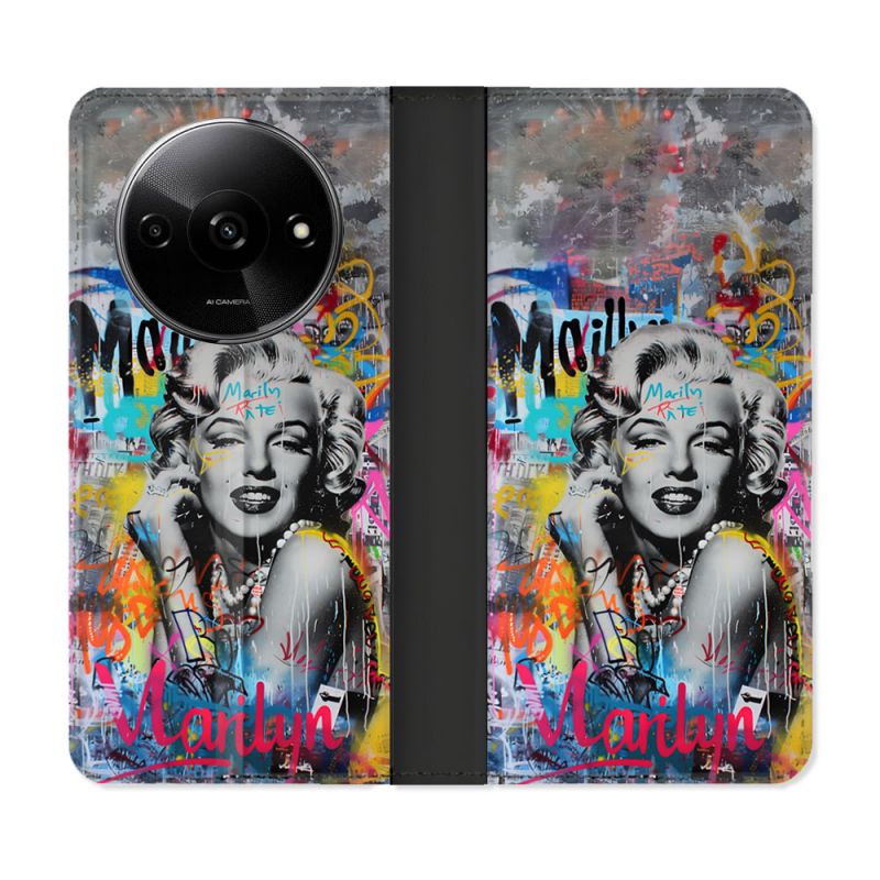 Housse cuir portefeuille Pour Xiaomi Redmi A3 Street Art Maryline Monroe