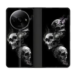 Housse cuir portefeuille Pour Xiaomi Redmi A3 Tete de Mort Triple
