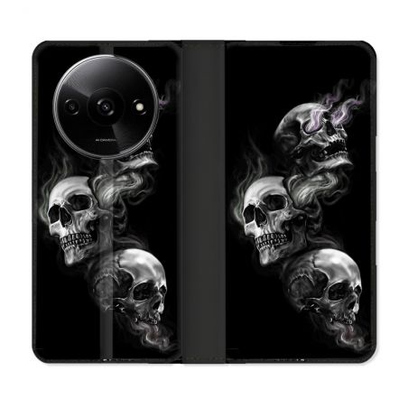 Housse cuir portefeuille Pour Xiaomi Redmi A3 Tete de Mort Triple